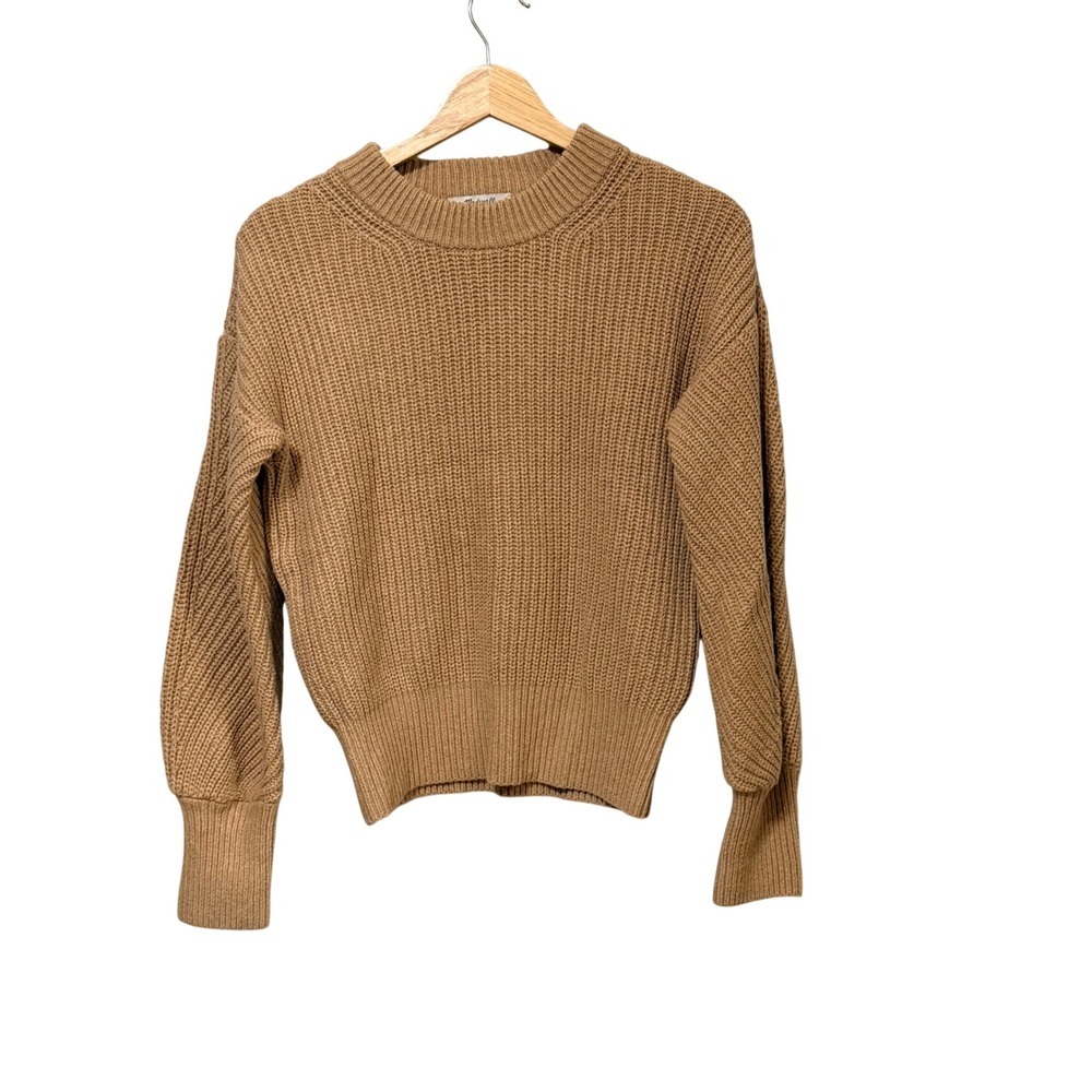 Madewell Womens XXS Camel Brown Cotton Merino Wool Fisherman Rib Knit Sweater
